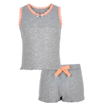 Girls grey pointelle pyjama set